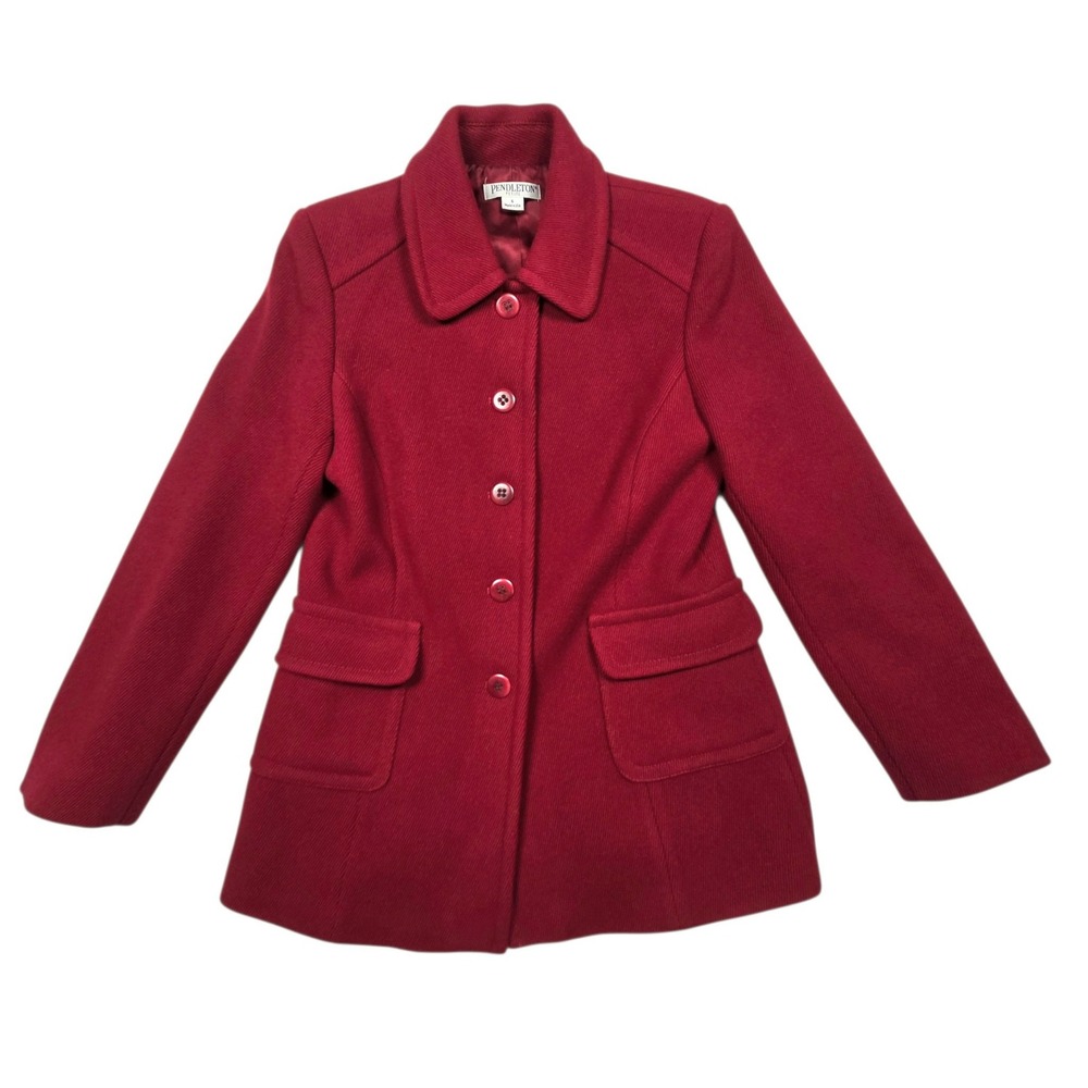 Vintage Pendleton Wool Pea Coat Womens 6 Red Virgin Lambs Wool Made USA Jacket